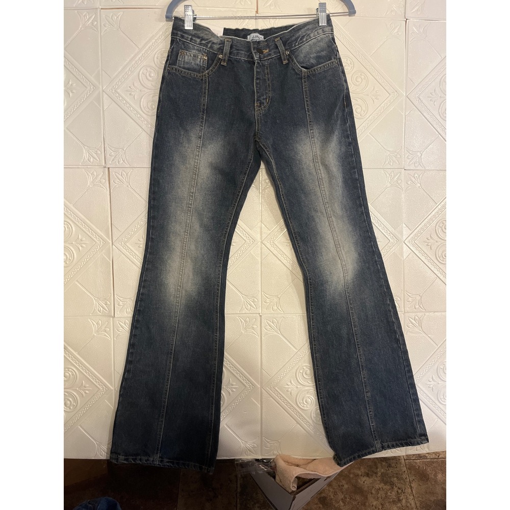 JJIM Womens Dark Wash Front Seam Flare Jeans High Rise Blue Denim Size S